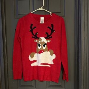 No Boundaries Festive Red Sweater with Reindeer Design